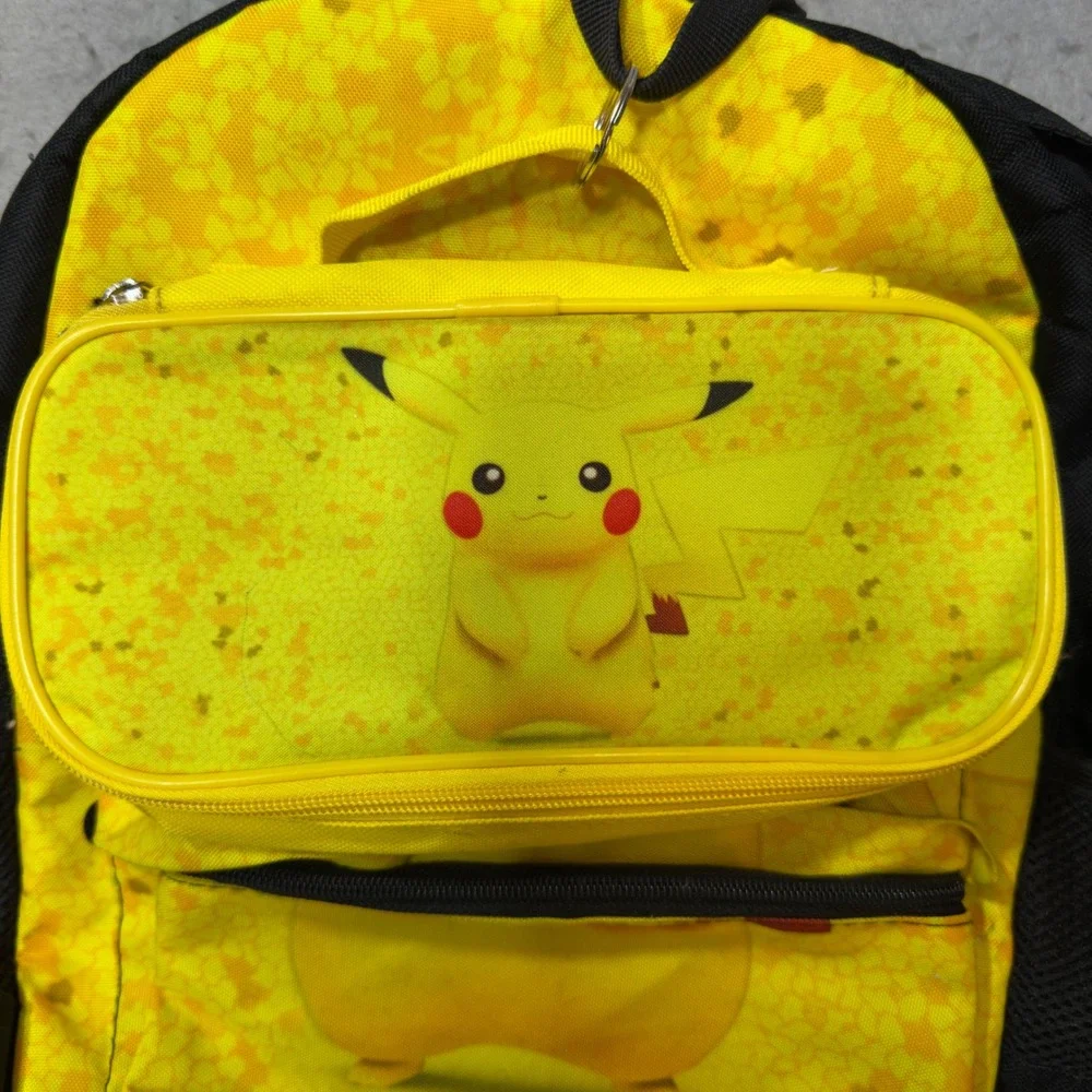 Pokemon Pikachu Backpack and Matching Lunch Pouch Set Yellow Black‎ Anime Bag